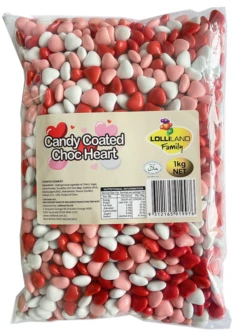 Candy Shell Red, Pink And White Chocolate Hearts 1kg -Snack Sales 2024 RedCandyCoatedChocHearts